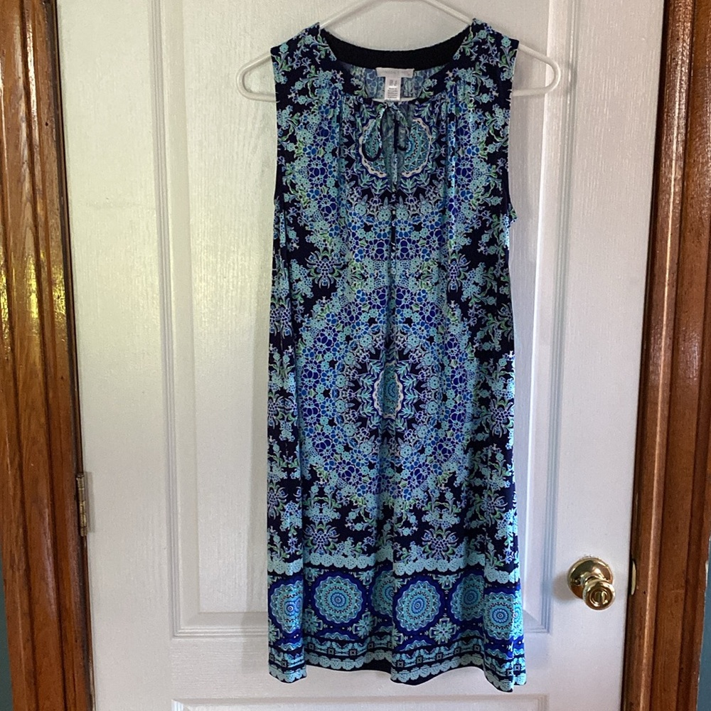 London Times midi dress size 4, navy w/blue & green pattern, NWT